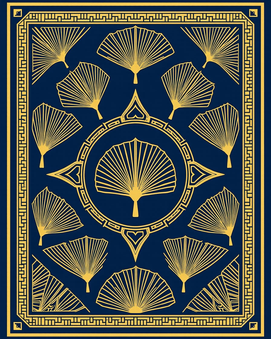 Navy Gold Fan Pattern Decor Rug