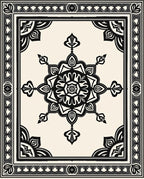 Black and White Floral Mandala Rug