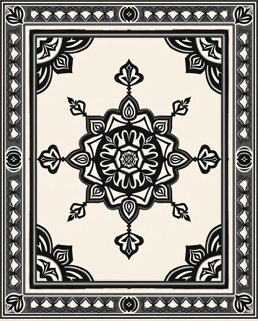 Black and White Floral Mandala Rug