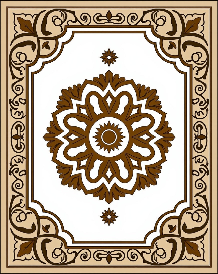 Brown Floral Medallion Border Rug