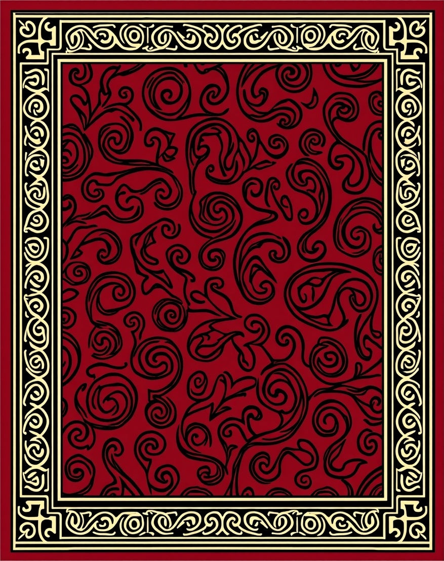 Rich Red and Gold Scrollwork Design Rug