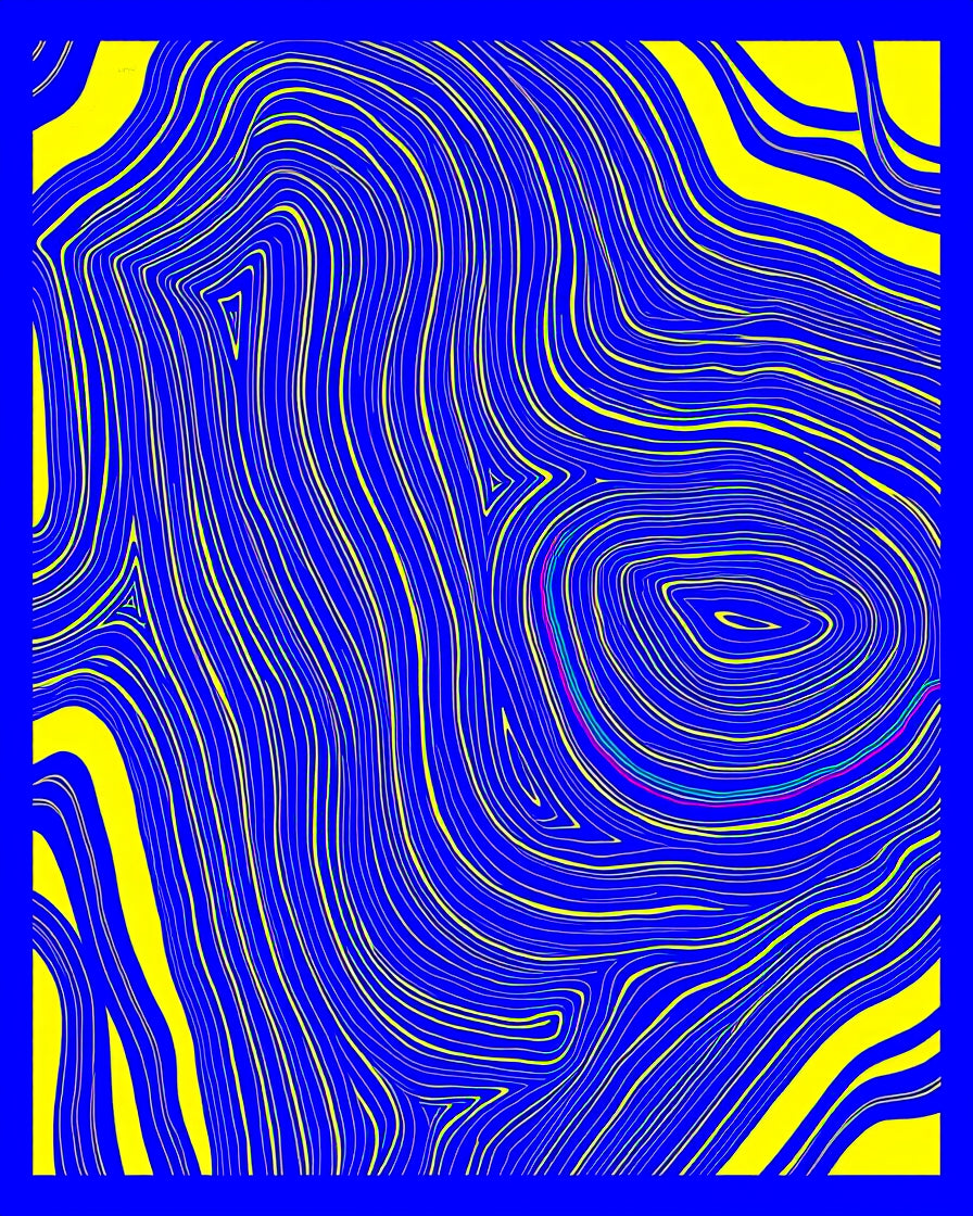 Abstract Blue Yellow Wavy Lines Rug