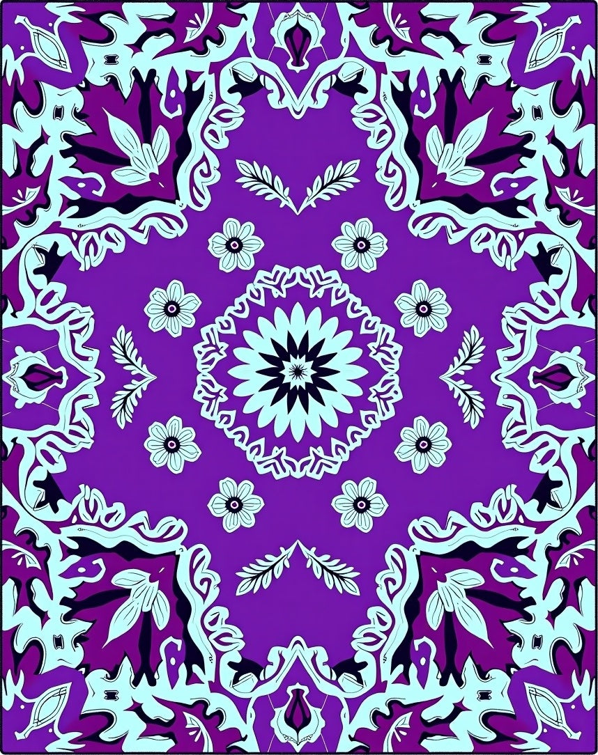 Purple Floral Medallion Mandala Design Rug