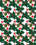 Festive Holly Berry Leaf Pattern Rug