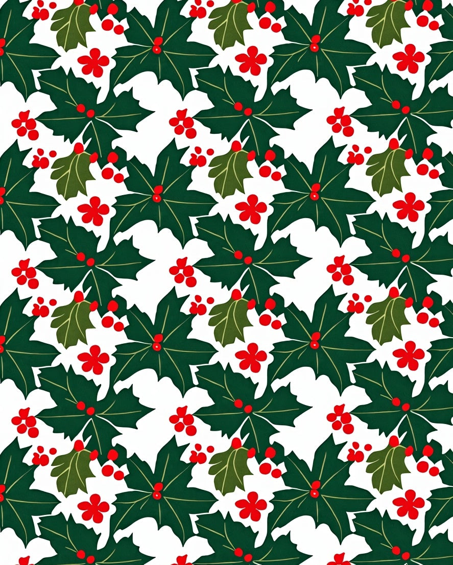 Festive Holly Berry Leaf Pattern Rug