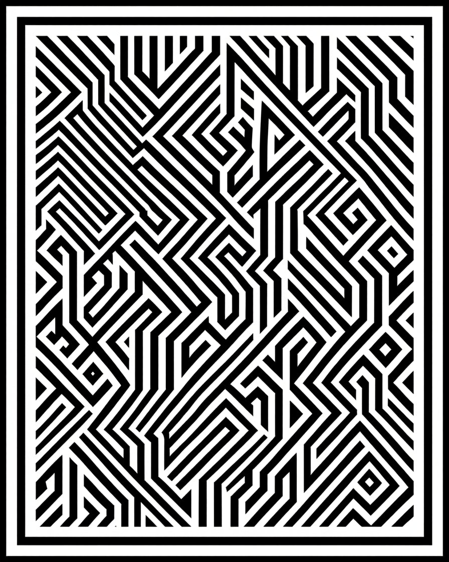Black White Maze Geometric Pattern Rug