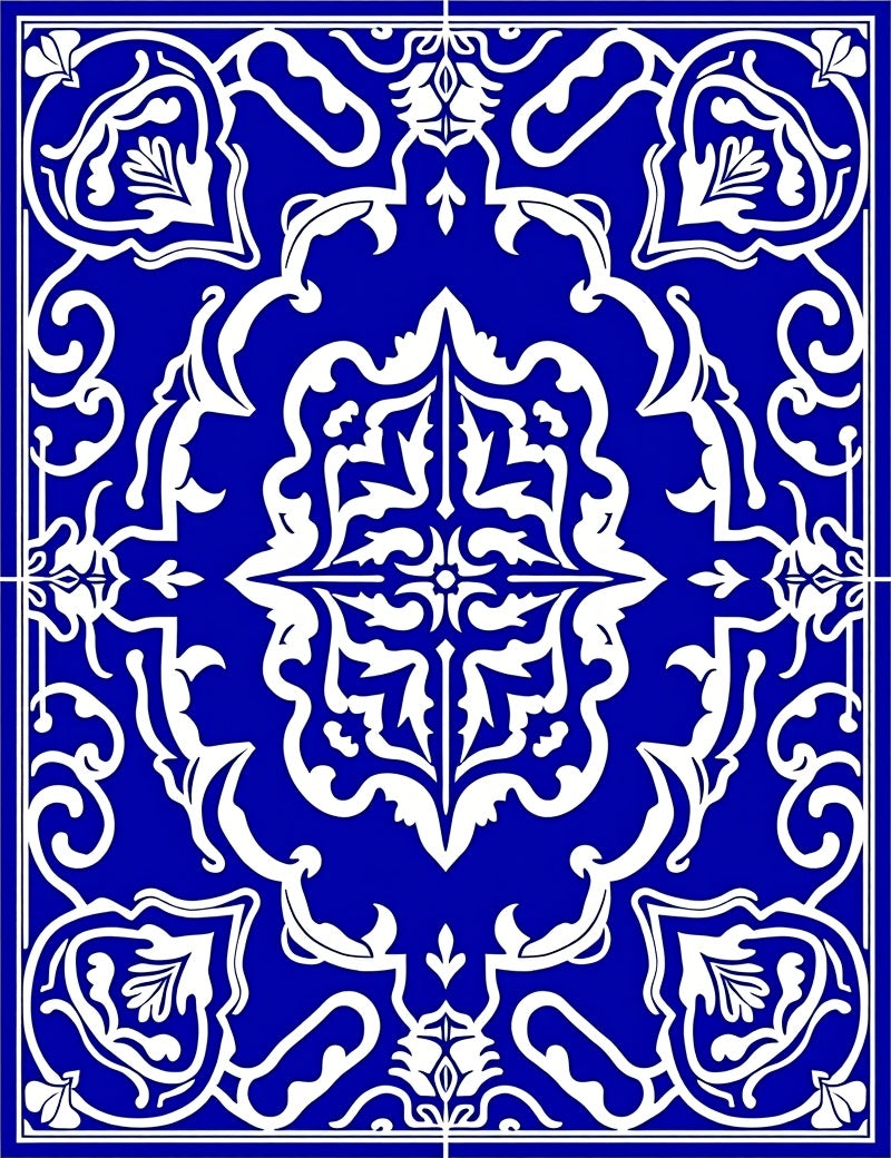 Intricate Cobalt Blue Floral Motif Rug