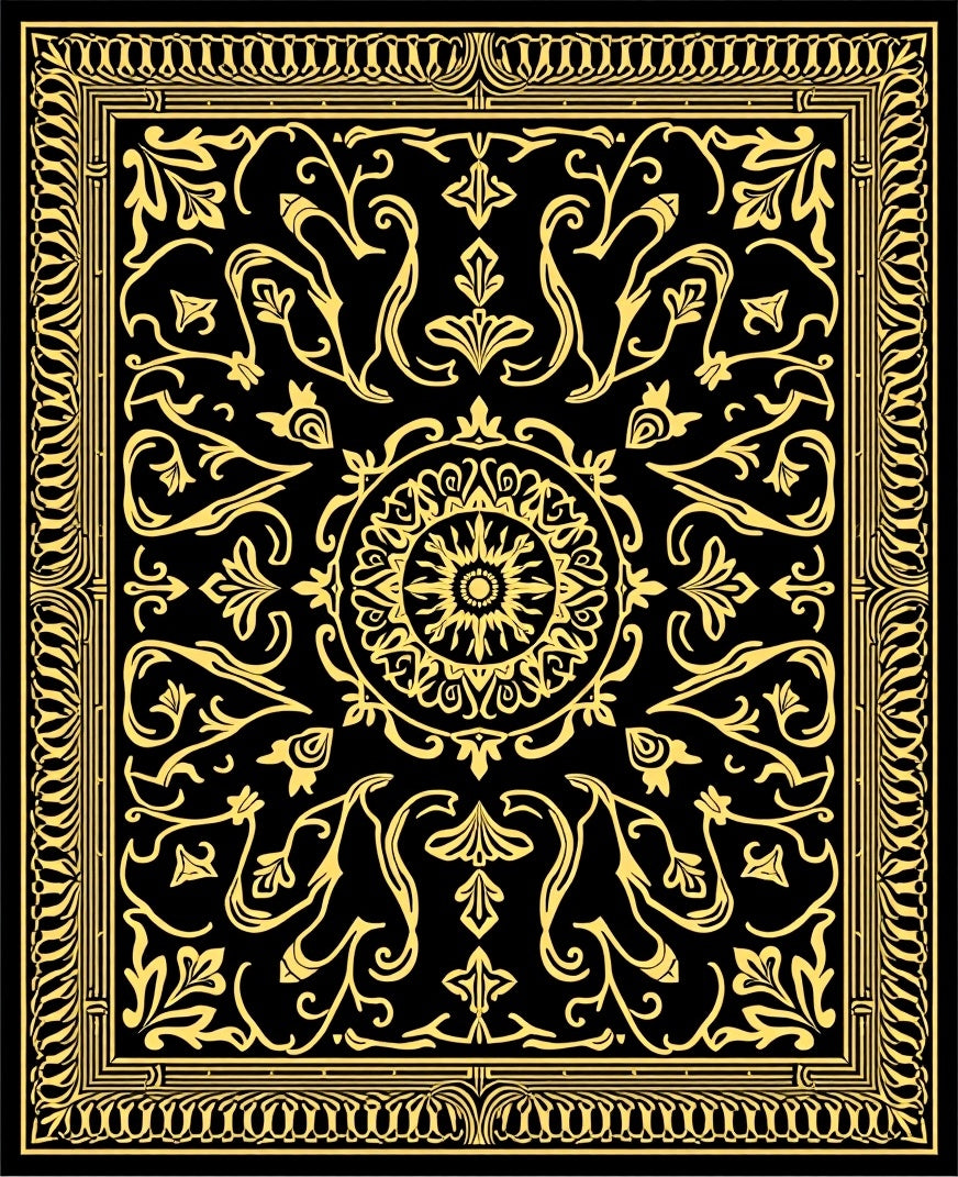 Black Gold Ornate Floral Rug