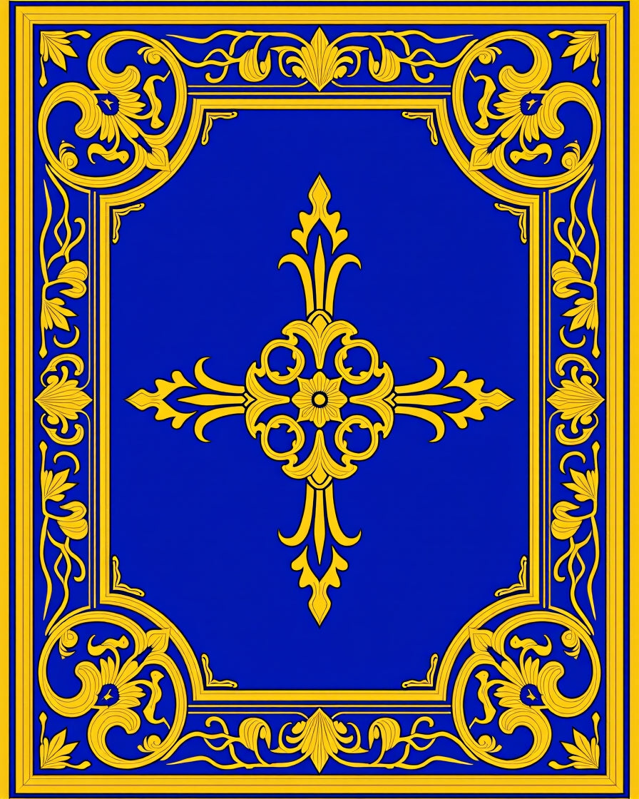 Royal Blue Gold Ornate Floral Rug