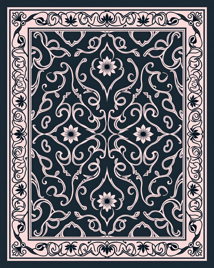 Ornate Floral Scrollwork Decorative Rug