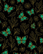Emerald Butterfly Floral Black Background Rug
