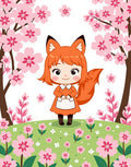 Cute Fox Character Cherry Blossoms Rug