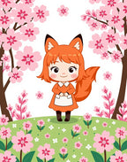 Cute Fox Character Cherry Blossoms Rug