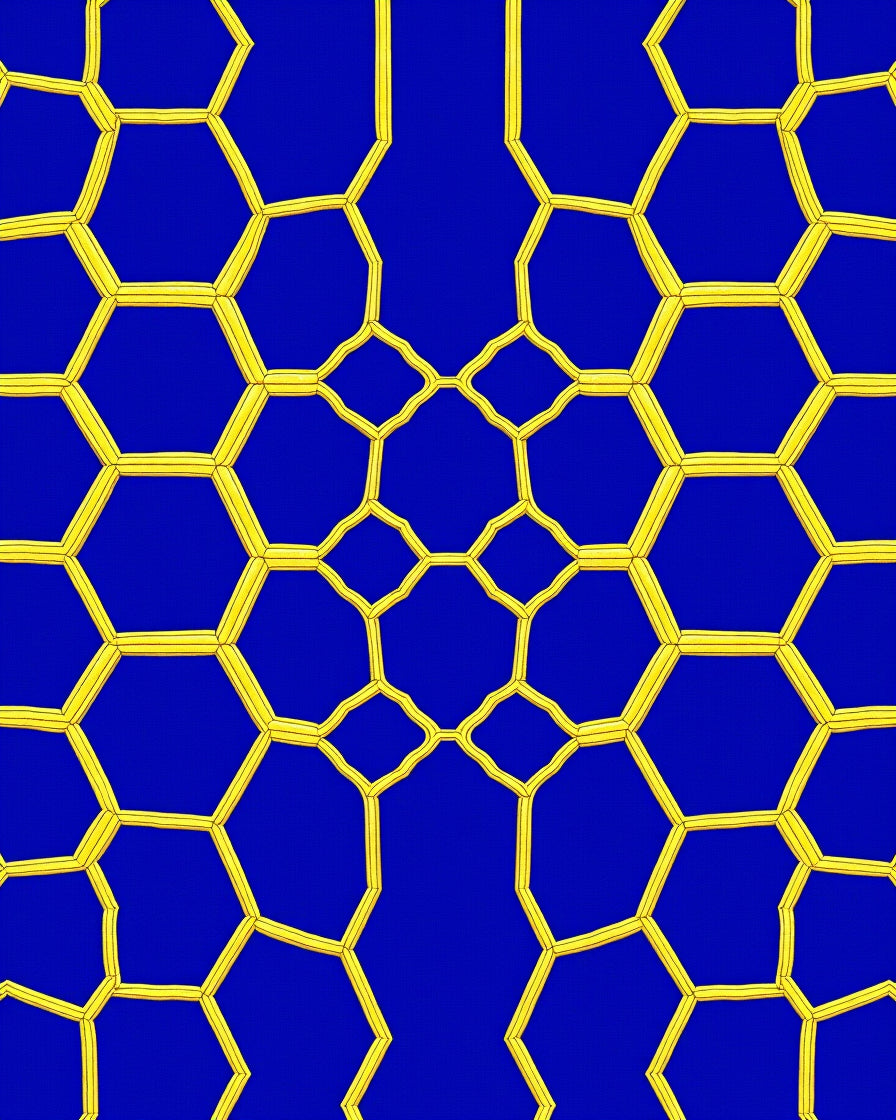 Vivid Blue Yellow Geometric Honeycomb Pattern Rug