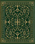Ornate Gold Scrollwork Forest Green Rug