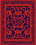 Ornate Red Blue Floral Scroll Design Rug