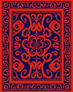 Ornate Red Blue Floral Scroll Design Rug