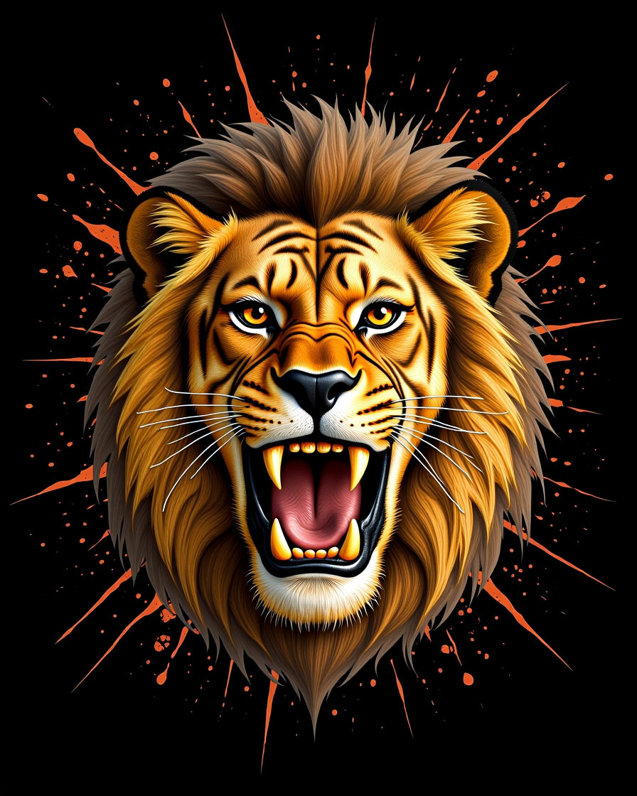Roaring Lion Face Splatter Art Rug