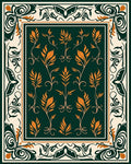 Green Orange Floral Garden Pattern Rug