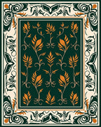 Green Orange Floral Garden Pattern Rug
