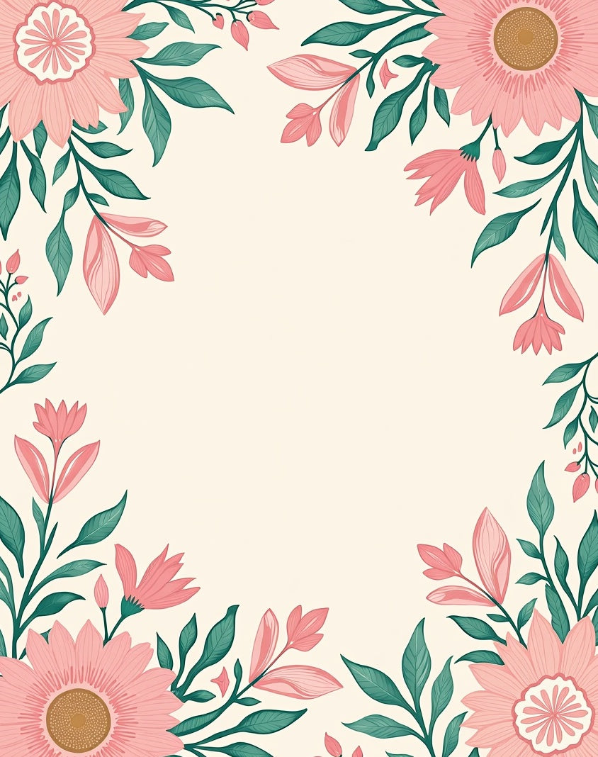 Pink Floral Vine Botanical Pattern Rug