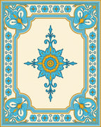 Azure Floral Patterned Medallion Rug