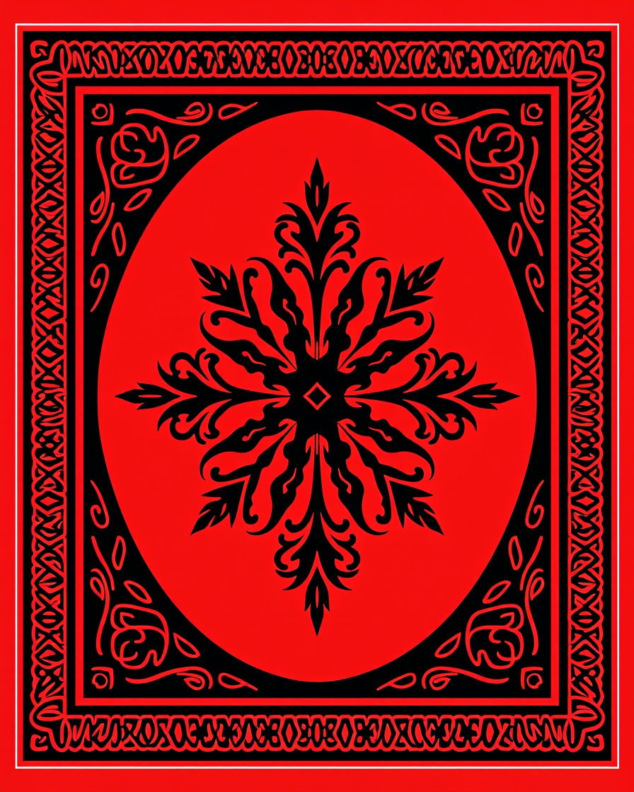 Bold Red Black Floral Medallion Rug