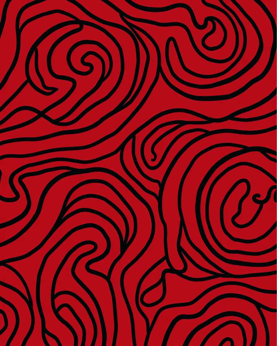 Bold Red Black Swirl Pattern Rug