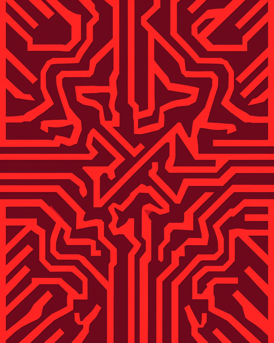 Circuit Board Red Abstract Pattern Rug