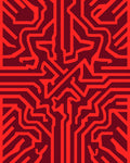 Circuit Board Red Abstract Pattern Rug