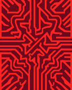 Circuit Board Red Abstract Pattern Rug