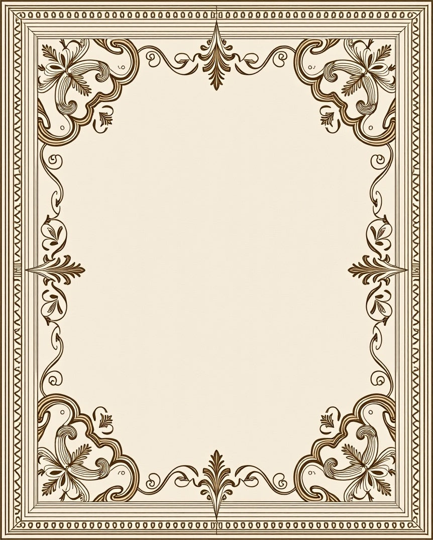 Ornate Floral Scrollwork Border Design Rug