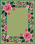 Pink Floral Border With Green Background Rug