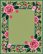 Pink Floral Border With Green Background Rug