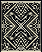 Art Deco Black Cream Geometric Floral Rug