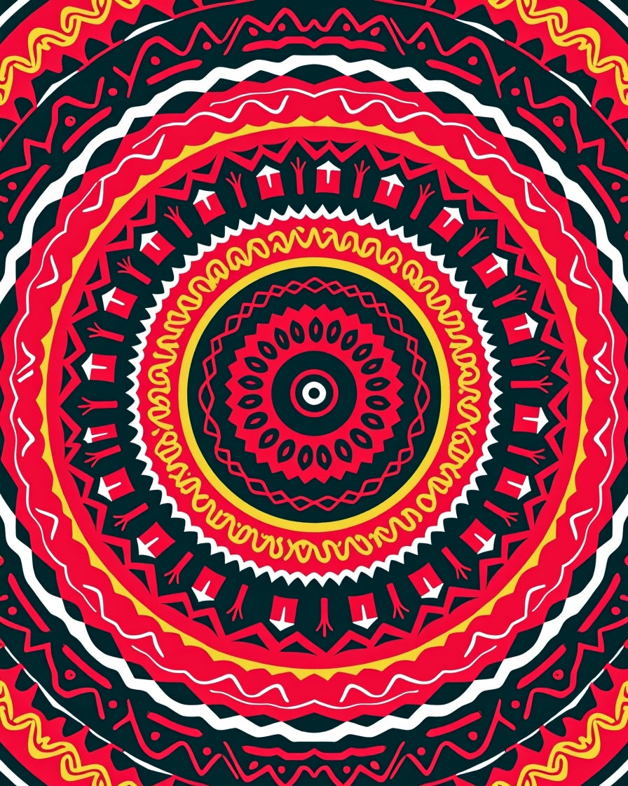 Vibrant Crimson Yellow Dental Mandala Rug