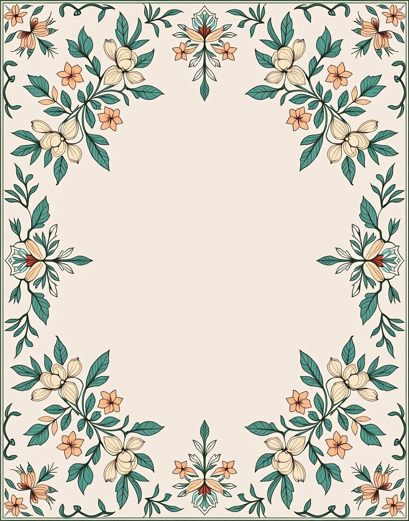 Elegant Floral Vine Botanical Frame Rug