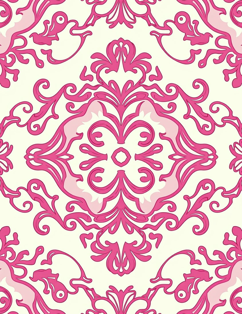 Ornate Damask Pink Floral Pattern Rug