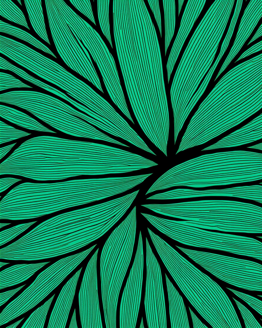 Emerald Green Abstract Leaf Pattern Rug