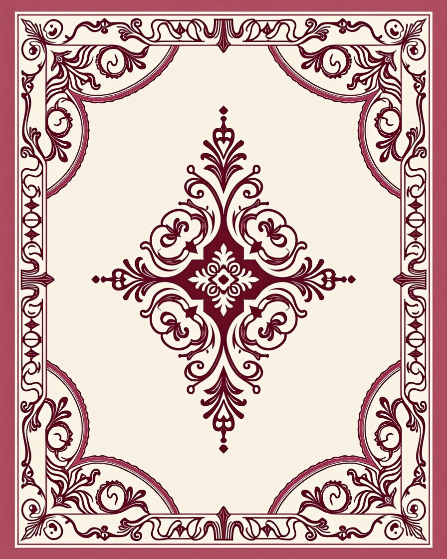 Ornate Damask Vine Pattern Rug