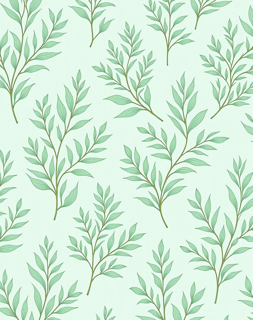 Nature Inspired Green Leaf Pattern Rug