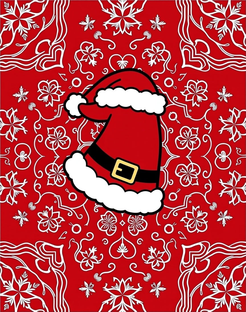 Red Santa Hat Festive Snowflakes Rug