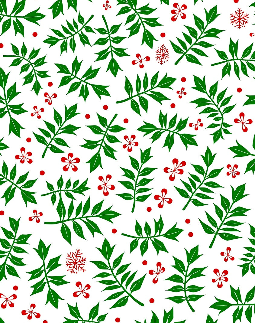 Green Foliage Red Berry Snowflake Rug