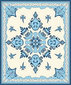 Blue Floral Motif Pattern Rug