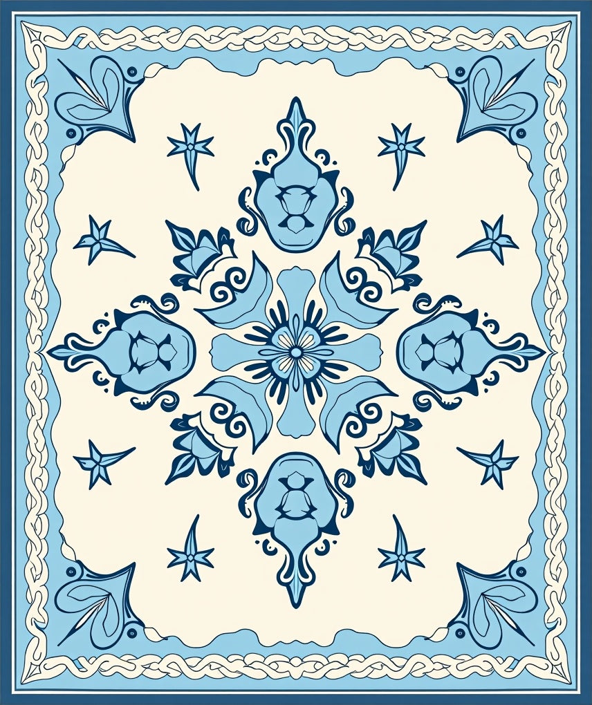 Blue Floral Motif Pattern Rug