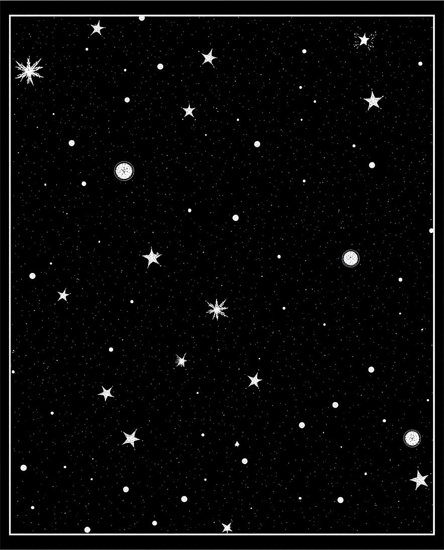 Cosmic Stars Pattern in Black and White Rug