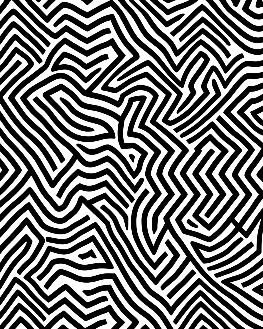 Abstract Black White Maze Design Rug