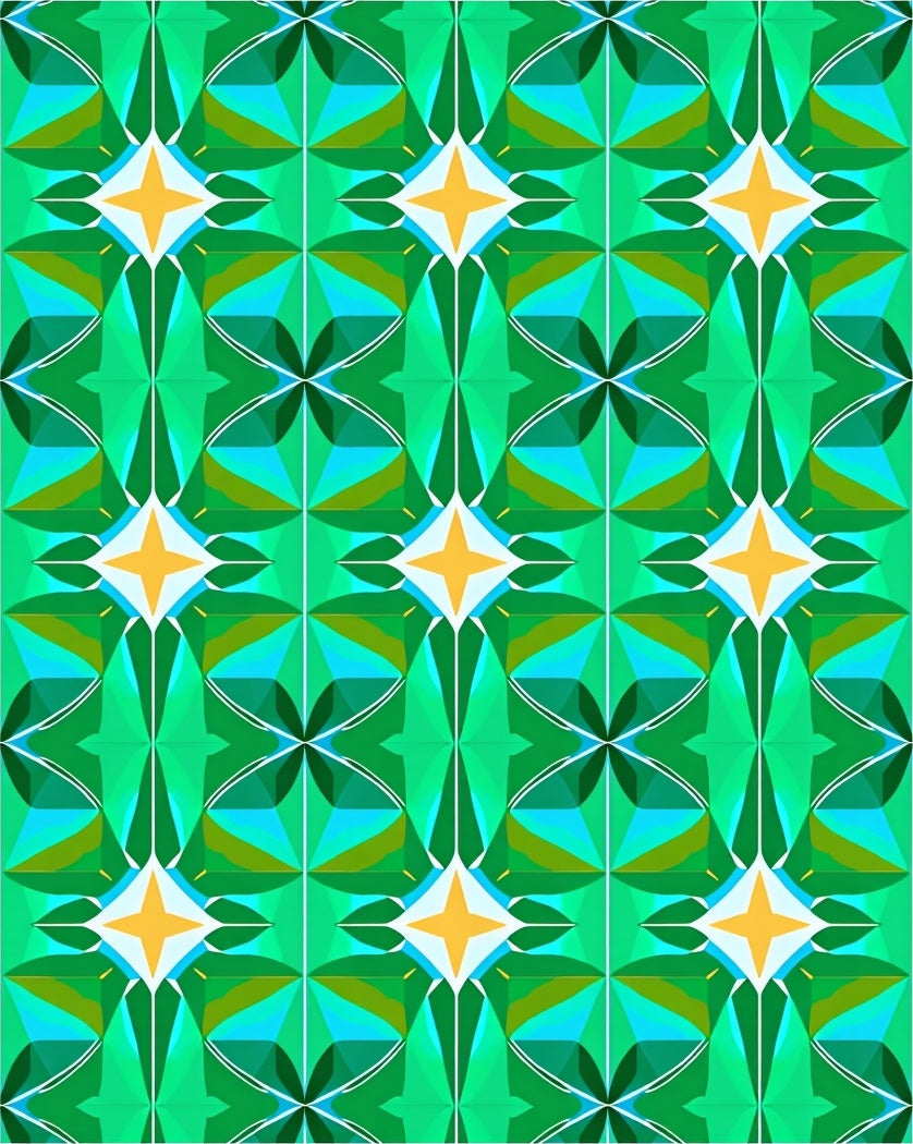 Emerald Green Geometric Starburst Pattern Rug