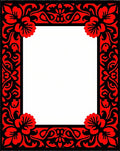 Red Black Floral Patterned Frame Design Rug