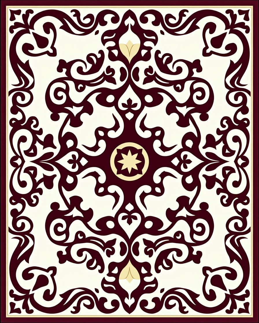 Intricate Scrollwork Crimson Cream Medallion Rug
